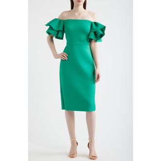 Eliza J Ruffle Sleeve Off the Shoulder Cocktail Dress in Green at Nordstrom, Size 10