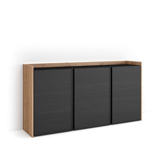 Skraut Home Skraut Home - Aparador Para Sal&oacute;n, Gran Capacidad De Almacenaje, 156x35x80cm, 3 Puertas, Led, Estilo Moderno, Negro Y Roble