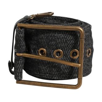 Dolce & Gabbana Belts, male, Black, ONE SIZE, Grey Fabric Logo Belt with Metal Buckle