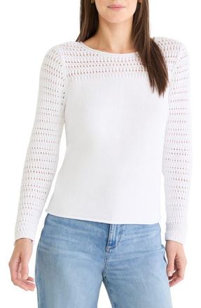 Nic+Zoe Placed Pointelle Cotton Blend Sweater in Paper White at Nordstrom, Size Xx-Large