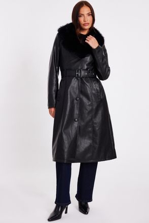 Quiz Womens Black Faux Leather Trench Coat - Size 10 UK
