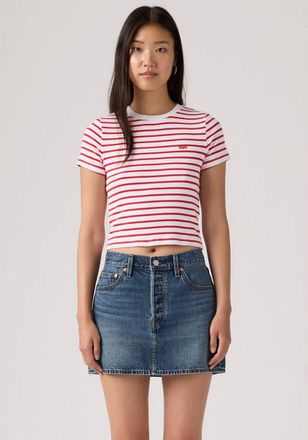 Levi's T-Shirt LEVIS ESSENTIAL SPORTY TEE, Damen, Gr. XS (34), stripe hellwei&szlig; urban rot, Feinripp, Obermaterial: 96% Baumwolle, 4% Elasthan, figurbetont tai