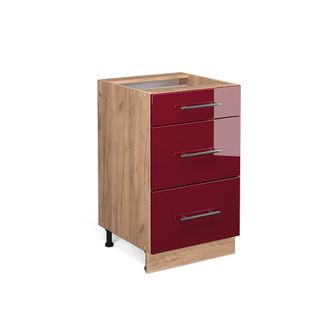 Vicco Mueble Bajo De Cocina Fame-line, Rojo Burdeos Alto Brillo, 50 Cm Sin Encimera Vicco