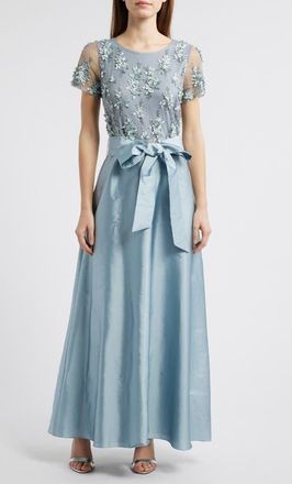 Pisarro Nights 3D Floral Bodice Beaded Gown in Light Blue at Nordstrom, Size 12