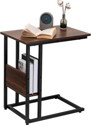 Woltu Woltu - Mesa Auxiliar Mesa De Centro Mesita De Noche Mesa Port&aacute;til Marco De Metal Tablero De Madera Mesas Nido Metal Y Madera Haya Oscura 55x36x59.5cm