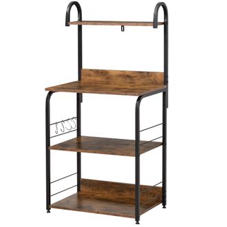 HOMCOM Homcom Mobiletto Cucina 4 Ripiani E 4 Ganci Acciaio E Legno 60x40x125cm Marrone