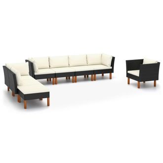 vidaXL Vidaxl - Set Muebles De Jard&iacute;n 9 Pzas Rat&aacute;n Sint&eacute;tico Eucalipto Negro