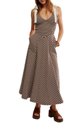 Free People Cecelia Stripe Tie Shoulder Midi Dress in Coconut Milk Combo at Nordstrom Rack, Size X-Small