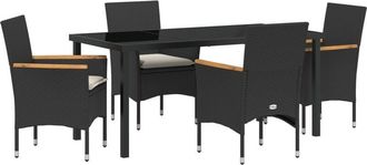 vidaXL Garden Dining Set with Cushion 5 pcs Black Poly rattan Vidaxl