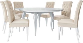 Mirjan24 Conjunto De Mesas Y Sillas Para Comedor Racine 129, Blanco Brillante + Magic Velvet 2250, 76x0x0cm, Di&aacute;metro: 100, N&uacute;mero De Asientos: 6, Estilo: Cont