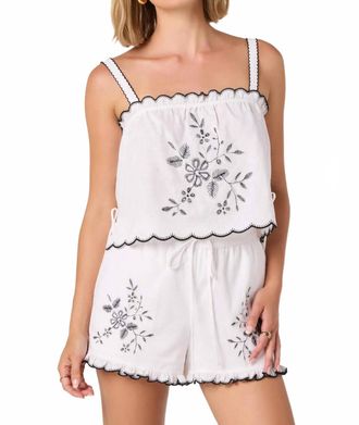 Astr Sadie Embroidered Linen Crop Top In Off-White
