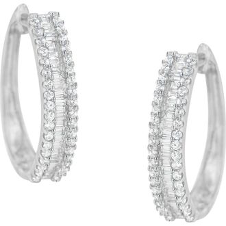 House of Brilliance 10K White Gold Diamond Hoop Earrings at Nordstrom