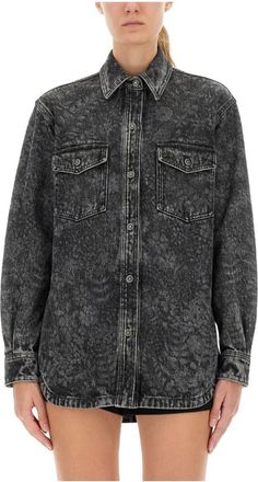 Golden Goose Camicia in Denim con Stampa Laser Floreale - - Blouses & Shirts - Donna - Nero - XS