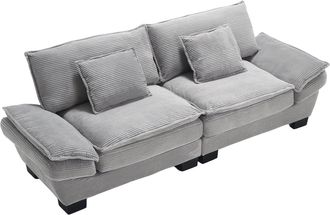 STILVORA Sof&aacute; Recto 2 Plazas En Terciopelo Con Brazos Acolchados, Asiento Profundo, Estructura De Madera, Gris Claro