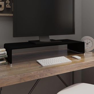 Berkfield Home TV Stand/Monitor Riser Glass Black 80x30x13 cm | Size: 80 x 30 x 13 cm