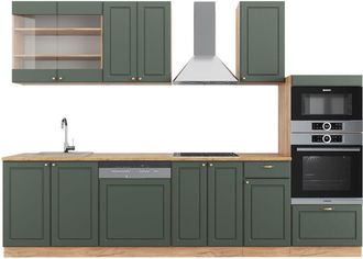 Vicco Cucina componibile Fame-Line, Quercia verde-oro Country/oro Power, 300 cm con armadio alto, senza piano di lavoro