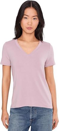 Liverpool L.A. Short Sleeve V-Neck Knit T-Shirts Womens Clothing Lilac Shadow : SM, Elastane/Viscose