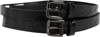 Dolce & Gabbana Double Strap Leren Riem met Zilveren Gesp - Heren - Riemen - Zwart - ONE Size - Leer - Accessoires