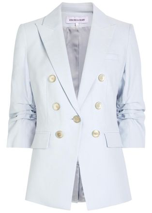 Veronica Beard Tomi Dickey Gathered-sleeve Twill Blazer - Light Blue - 12 (UK16 / XL)