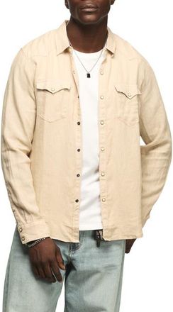 Lucky Brand Linen Snap-Up Western Shirt in Vintage Khaki at Nordstrom, Size Xx-Large