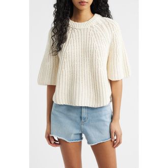 Free People Amy Short Sleeve Cotton Sweater in Whisper White at Nordstrom, Size X-Large