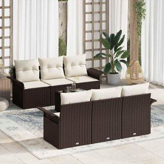 vidaXL Vidaxl - Conjunto De Sof&aacute; De Jard&iacute;n 7 Pcs Marr&oacute;n, Crema 55 X 55 X 37 Cm
