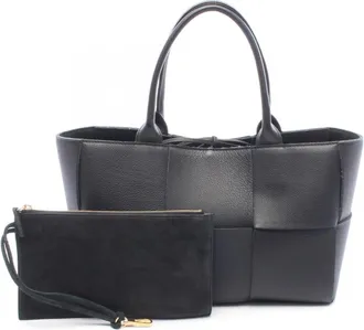 Bottega Veneta Black Leather Handbag Pouch Tote Bag (Pre-Owned)