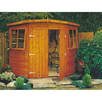 Shires Corner Shed Double Doors Tongue & Groove Garden Shed 10x10 ft in Brown