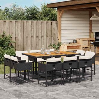 vidaXL Set De Comedor Jard&iacute;n 11 Pzas Con Cojines Rat&aacute;n Sint&eacute;tico Negro Vidaxl