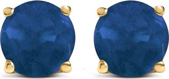 House of Brilliance 14K Gold 5X5MM Round Birthstone Solitaire Stud Earrings in Blue Sapphire | Yellow at Nordstrom