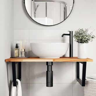 Berkfield Home Elegant Basin Shelf Wall Mounted Steel & Solid Wood Acacia in Brown