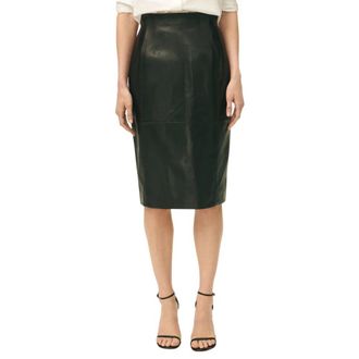 Brooks Brothers High-Waisted Leren Kokerrok - Dames - Leren & Su&egrave;de rokken - Zwart - 2XS - Leer - Rokken
