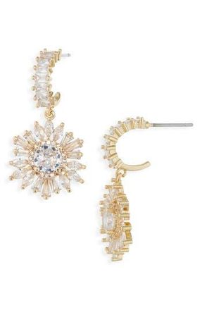 Cara Starburst Cubic Zirconia Hoop Drop Earrings in Gold at Nordstrom Rack