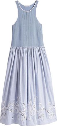 Tommy Hilfiger Kleedjes, Dames, Blauw, XS, Katoen, Romantische Lange Jurk met Broderie Anglaise