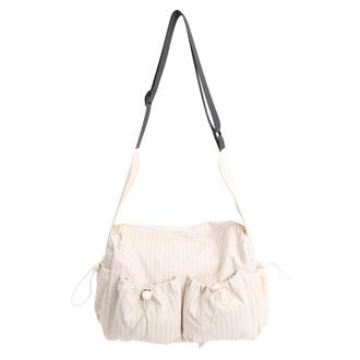 Generic Cymwer Women Nylon Plaid Pleated Hobo Handbag Zipper Shoulder Bag for Daily Use (White)