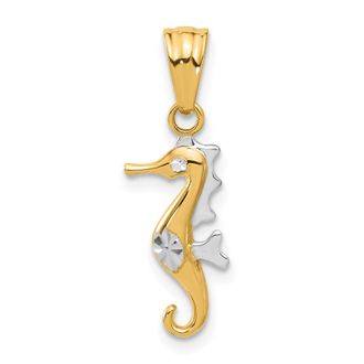 Diamond2Deal 14k Yellow Gold White Rhodium Polished and Diamond Cut Seahorse Pendant