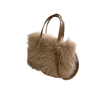 Generic Compatible For Faux Fur Tote Bag Womens Bucket Plush Handbags Soft Winter Crossbody Shoulder Bags(Light brown)