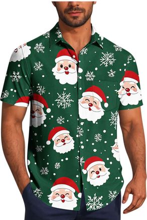 Generic Christmas Shirts for Men UK Smart Casual Short Sleeve Xmas Shirts Button Up Christmas Formal Shirt Classic Fit Dress Shirt Funny Mens Xmas Tops Vacati