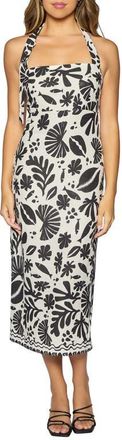 Lost + Wander Tropical Bliss Halter Midi Dress in Off-White-Black at Nordstrom, Size X-Small