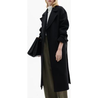 Mango Manteco Oversize Wool Blend Maxi Coat in Black at Nordstrom, Size Small