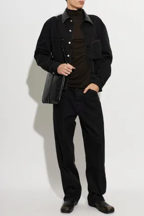 Christophe Lemaire Denim Jacket With Leather Collar, Mens, Black