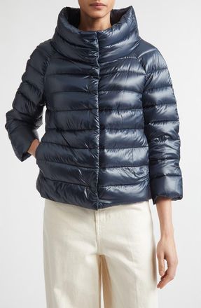 Herno Sofia Iconic Down Crop Puffer Jacket in 9200 Blu Navy at Nordstrom, Size 36
