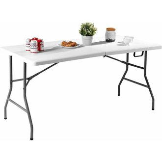 Costway Costway - Mesa Plegable De Pl&aacute;stico Moldeado Por Soplado 153x74x74cm Con Asa De Transporte Mesa Port&aacute;til Para Camping Garden Color Blanco