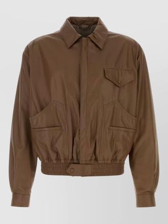 Giorgio Armani leather jacket collared design elasticated hem