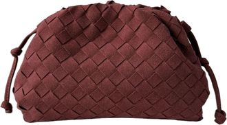 Generic Autumn Winter Handmade Woven Frosted Cloud Shape Fashion Single Shoulder Dumpling Bag Soft Leather Mobile Phone(Wine red)