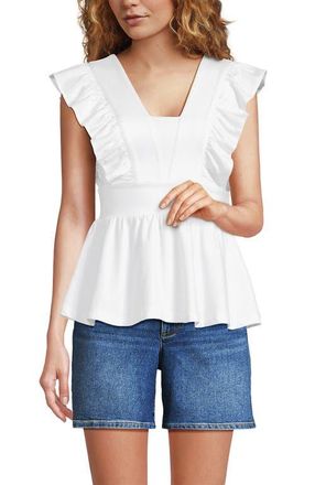 Lands End Lightweight Jersey Ruffle Peplum Top in White at Nordstrom, Size X-Large P