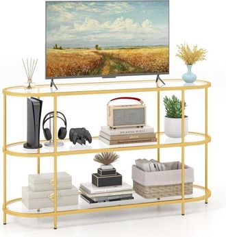 Costway Costway - Mobile Porta tv fino a 65, Tavolo Consolle tv con 3 Ripiani in Vetro Temperato, Supporto tv con Struttura in Metallo, per Soggiorno