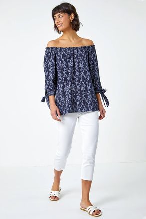 Roman Ditsy Floral Print Bardot Top