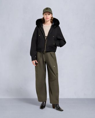 Moose Knuckles Womens Gold Series Logan Shearling Trim Bomber Jacket
