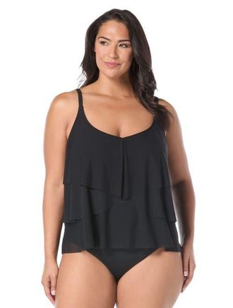 Coco Reef Lotus Ruffle Tankini Top in Cast-Black at Nordstrom, Size 34